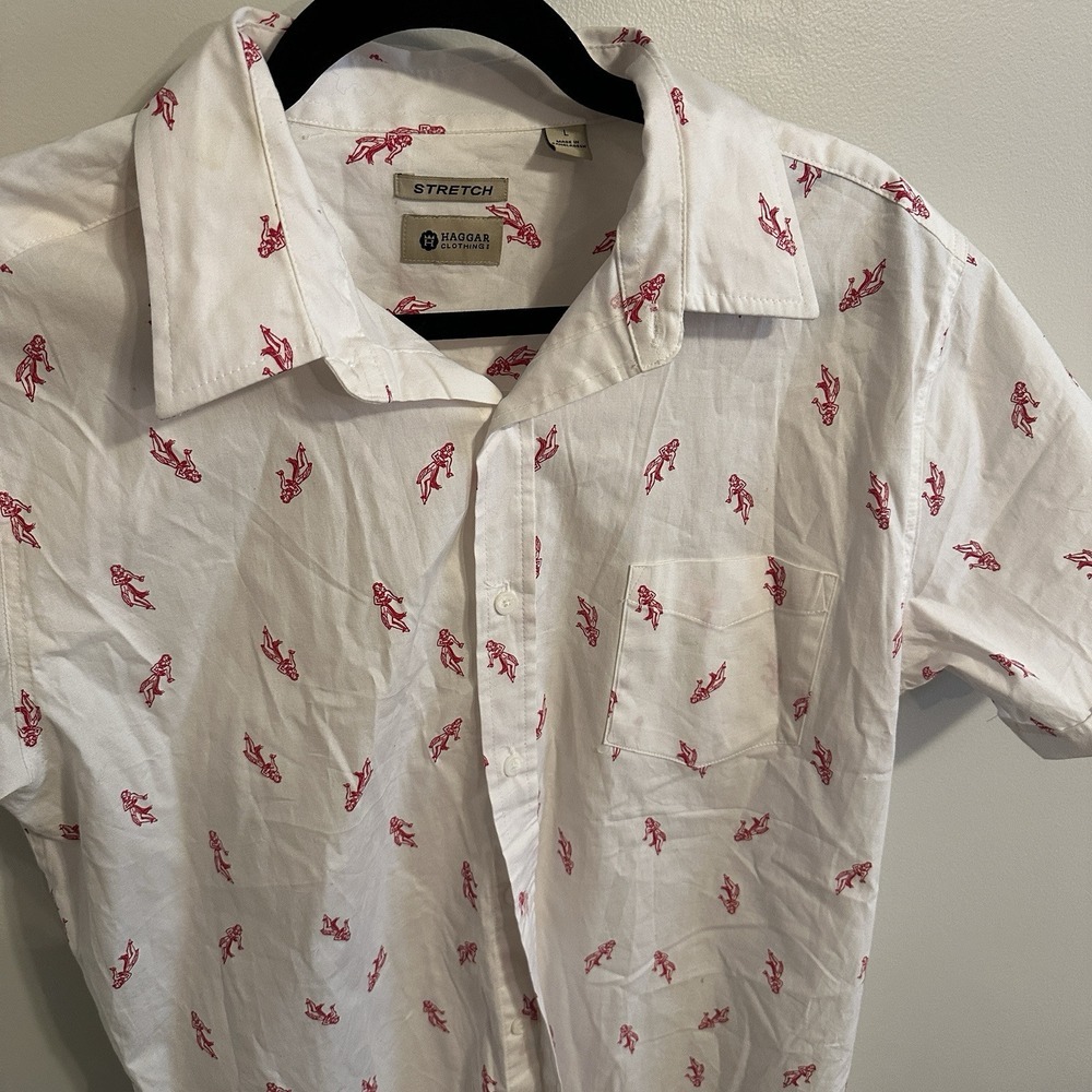 Haggar clothing button down, stretch, hula girl, size L, cotton/spandex pocket - Picture 2 of 6